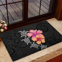 Hawaiian Hibiscus Turtle Tribal Polynesian Pattern Rubber Doormat Black Color LT03 - Polynesian Pride