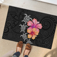 Hawaiian Hibiscus Turtle Tribal Polynesian Pattern Rubber Doormat Black Color LT03 - Polynesian Pride