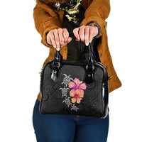 Hawaiian Hibiscus Turtle Tribal Polynesian Pattern Shoulder Handbag Black Color LT03 One Size Black - Polynesian Pride