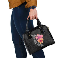 Hawaiian Hibiscus Turtle Tribal Polynesian Pattern Shoulder Handbag Black Color LT03 - Polynesian Pride