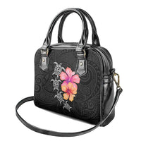 Hawaiian Hibiscus Turtle Tribal Polynesian Pattern Shoulder Handbag Black Color LT03 - Polynesian Pride