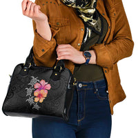 Hawaiian Hibiscus Turtle Tribal Polynesian Pattern Shoulder Handbag Black Color LT03 - Polynesian Pride