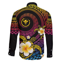 Hawaiian Plumeria Turtle Tribal Spiral Polynesian Tattoo Family Matching Long Sleeve Bodycon Dress and Hawaiian Shirt Fanciful Color LT03 - Polynesian Pride