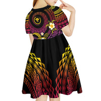 Hawaiian Plumeria Turtle Tribal Spiral Polynesian Tattoo Kid Short Sleeve Dress Fanciful Color