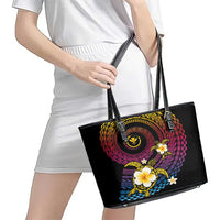 Hawaiian Plumeria Turtle Tribal Spiral Polynesian Tattoo Leather Tote Bag Fanciful Color