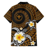 Hawaiian Plumeria Turtle Tribal Spiral Polynesian Tattoo Family Matching Long Sleeve Bodycon Dress and Hawaiian Shirt Gold Color LT03 - Polynesian Pride