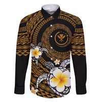Hawaiian Plumeria Turtle Tribal Spiral Polynesian Tattoo Family Matching Long Sleeve Bodycon Dress and Hawaiian Shirt Gold Color LT03 Dad's Shirt - Long Sleeve Gold - Polynesian Pride