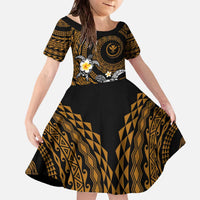 Hawaiian Plumeria Turtle Tribal Spiral Polynesian Tattoo Family Matching Off The Shoulder Long Sleeve Dress and Hawaiian Shirt Gold Color LT03 Daughter's Dress Gold - Polynesian Pride