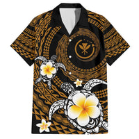 Hawaiian Plumeria Turtle Tribal Spiral Polynesian Tattoo Family Matching Off The Shoulder Long Sleeve Dress and Hawaiian Shirt Gold Color LT03 Dad's Shirt - Short Sleeve Gold - Polynesian Pride