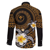 Hawaiian Plumeria Turtle Tribal Spiral Polynesian Tattoo Family Matching Puletasi and Hawaiian Shirt Gold Color