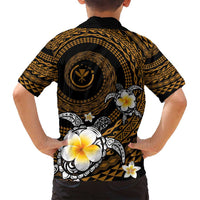Hawaiian Plumeria Turtle Tribal Spiral Polynesian Tattoo Family Matching Tank Maxi Dress and Hawaiian Shirt Gold Color