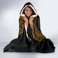 Hawaiian Plumeria Turtle Tribal Spiral Polynesian Tattoo Hooded Blanket Gold Color
