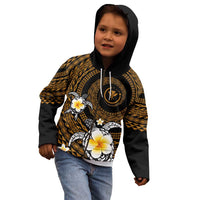 Hawaiian Plumeria Turtle Tribal Spiral Polynesian Tattoo Kid Hoodie Gold Color