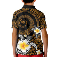 Hawaiian Plumeria Turtle Tribal Spiral Polynesian Tattoo Kid Polo Shirt Gold Color