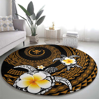 Hawaiian Plumeria Turtle Tribal Spiral Polynesian Tattoo Round Carpet Gold Color LT03 - Polynesian Pride