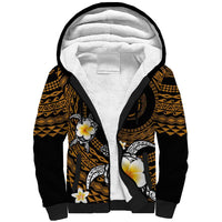 Hawaiian Plumeria Turtle Tribal Spiral Polynesian Tattoo Sherpa Hoodie Gold Color