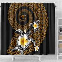 Hawaiian Plumeria Turtle Tribal Spiral Polynesian Tattoo Shower Curtain Gold Color