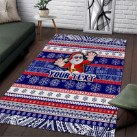 Custom American Samoa Christmas Area Rug Samoan Coat of Arms and Cool Santa Ornament Style LT03 Blue - Polynesian Pride