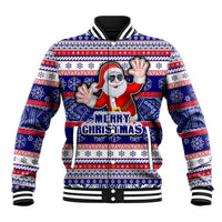 Custom American Samoa Christmas Baseball Jacket Samoan Coat of Arms and Cool Santa Ornament Style LT03 Unisex Blue - Polynesian Pride