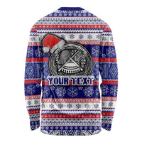 Custom American Samoa Christmas Long Sleeve Shirt Samoan Coat of Arms and Cool Santa Ornament Style LT03 - Polynesian Pride