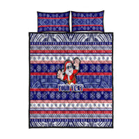 Custom American Samoa Christmas Quilt Bed Set Samoan Coat of Arms and Cool Santa Ornament Style LT03 Blue - Polynesian Pride