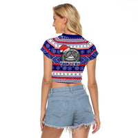 Custom American Samoa Christmas Raglan Cropped T Shirt Samoan Coat of Arms and Cool Santa Ornament Style LT03 - Polynesian Pride