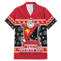Papua New Guinea Christmas Family Matching Mermaid Dress and Hawaiian Shirt Santa With Flag Of PNG Polynesian Tribal Xmas Vibe LT03 Dad's Shirt - Short Sleeve Red - Polynesian Pride