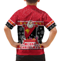 Papua New Guinea Christmas Family Matching Off Shoulder Short Dress and Hawaiian Shirt Santa With Flag Of PNG Polynesian Tribal Xmas Vibe LT03 - Polynesian Pride
