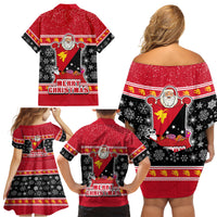 Papua New Guinea Christmas Family Matching Off Shoulder Short Dress and Hawaiian Shirt Santa With Flag Of PNG Polynesian Tribal Xmas Vibe LT03 - Polynesian Pride