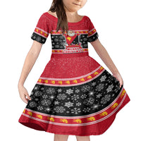 Custom Papua New Guinea Christmas Family Matching Short Sleeve Bodycon Dress and Hawaiian Shirt Santa With Flag Of PNG Polynesian Tribal Xmas Vibe LT03 Daughter's Dress Red - Polynesian Pride