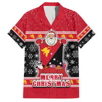 Custom Papua New Guinea Christmas Family Matching Short Sleeve Bodycon Dress and Hawaiian Shirt Santa With Flag Of PNG Polynesian Tribal Xmas Vibe LT03 Dad's Shirt - Short Sleeve Red - Polynesian Pride