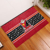 Custom Papua New Guinea Christmas Rubber Doormat Santa With Flag Of PNG Polynesian Tribal Xmas Vibe LT03 Red - Polynesian Pride