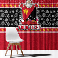 Custom Papua New Guinea Christmas Window Curtain Santa With Flag Of PNG Polynesian Tribal Xmas Vibe LT03 - Polynesian Pride