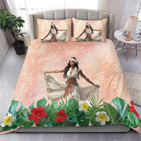 Woman Polynesian Tattoos Bedding Set Tropical Flower - Peach Fuzz Color