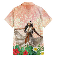 Woman Polynesian Tattoos Family Matching Short Sleeve Bodycon Dress and Hawaiian Shirt Tropical Flower - Peach Fuzz Color