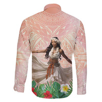 Woman Polynesian Tattoos Family Matching Short Sleeve Bodycon Dress and Hawaiian Shirt Tropical Flower - Peach Fuzz Color
