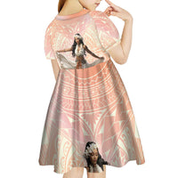 Woman Polynesian Tattoos Kid Short Sleeve Dress Tropical Flower - Peach Fuzz Color