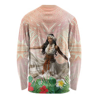 Woman Polynesian Tattoos Long Sleeve Shirt Tropical Flower - Peach Fuzz Color