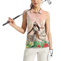 Woman Polynesian Tattoos Women Sleeveless Polo Shirt Tropical Flower - Peach Fuzz Color