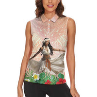 Woman Polynesian Tattoos Women Sleeveless Polo Shirt Tropical Flower - Peach Fuzz Color