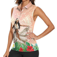 Woman Polynesian Tattoos Women Sleeveless Polo Shirt Tropical Flower - Peach Fuzz Color