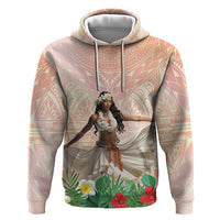 Woman Polynesian Tattoos Zip Hoodie Tropical Flower - Peach Fuzz Color