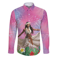 Woman Polynesian Tattoos Family Matching Long Sleeve Bodycon Dress and Hawaiian Shirt Tropical Flower - Sweets Vibrant Color