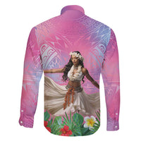 Woman Polynesian Tattoos Family Matching Long Sleeve Bodycon Dress and Hawaiian Shirt Tropical Flower - Sweets Vibrant Color