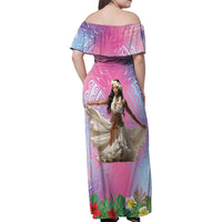 Woman Polynesian Tattoos Family Matching Off Shoulder Maxi Dress and Hawaiian Shirt Tropical Flower - Sweets Vibrant Color