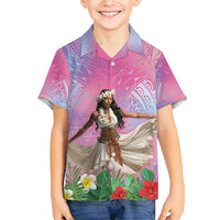 Woman Polynesian Tattoos Family Matching Short Sleeve Bodycon Dress and Hawaiian Shirt Tropical Flower - Sweets Vibrant Color LT03 Son's Shirt Vibrant Gradient - Polynesian Pride