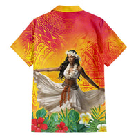 Woman Polynesian Tattoos Family Matching Short Sleeve Bodycon Dress and Hawaiian Shirt Tropical Flower - Vibrant Hot Color LT03 - Polynesian Pride
