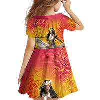 Woman Polynesian Tattoos Family Matching Summer Maxi Dress and Hawaiian Shirt Tropical Flower - Vibrant Hot Color LT03 - Polynesian Pride