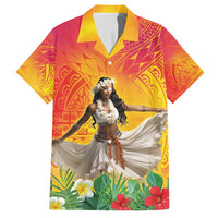 Woman Polynesian Tattoos Family Matching Tank Maxi Dress and Hawaiian Shirt Tropical Flower - Vibrant Hot Color LT03 Dad's Shirt - Short Sleeve Vibrant Gradient - Polynesian Pride