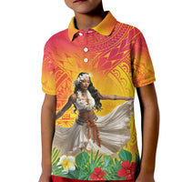 Woman Polynesian Tattoos Kid Polo Shirt Tropical Flower - Vibrant Hot Color